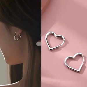 Silver Heart Hoop Earrings